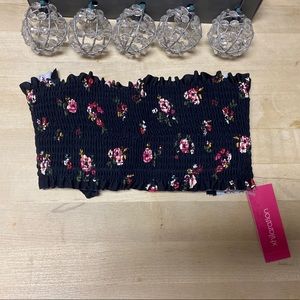 Black Floral Bandeau Bikini Top